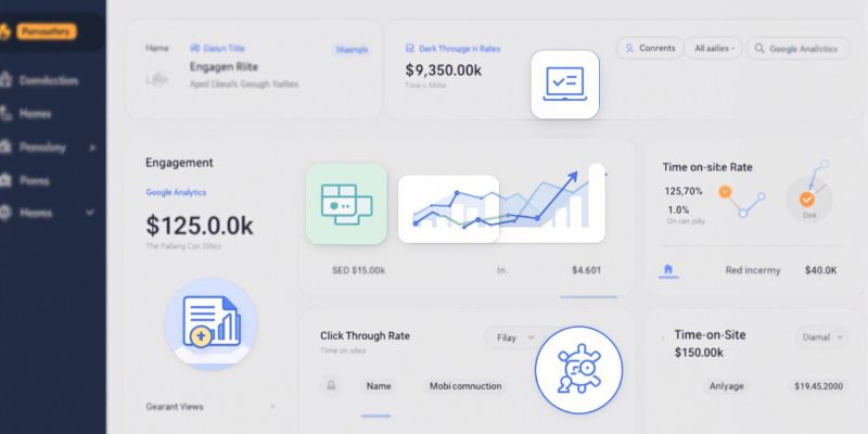 Dashboard displaying SEO metrics, including engagement, click-through rates, and time-on-site analytics.